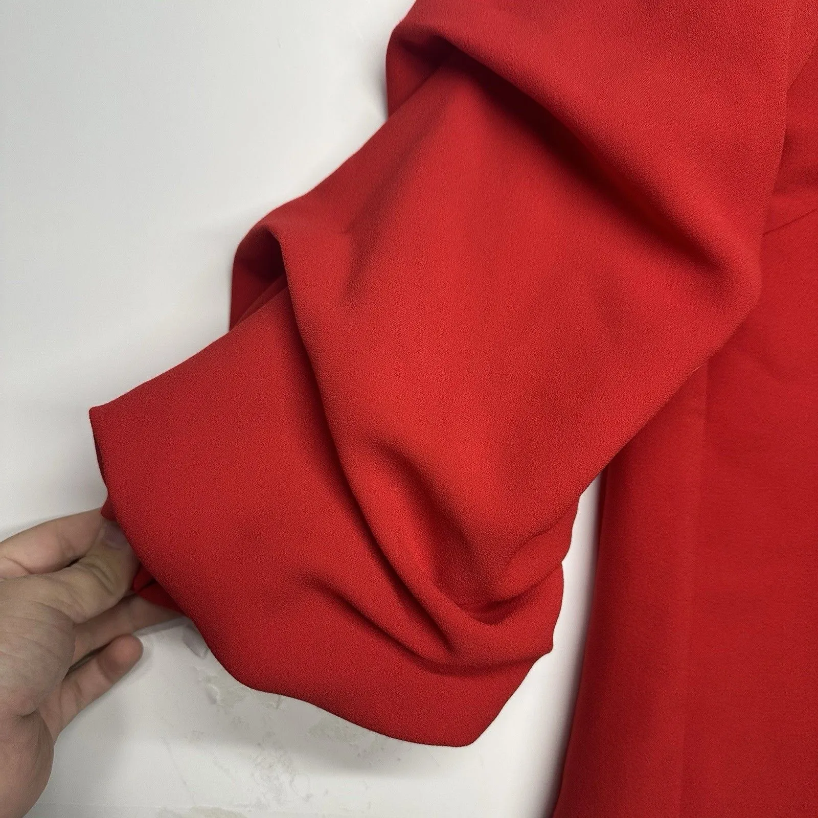 H&M Women's Red V-Neck Blouse Puff Sleeve Top Size 2 Dressy Casual - Image 3