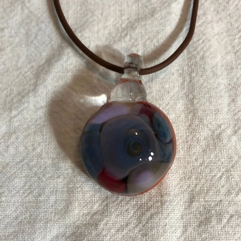 Handcrafted Artisan Pendant Necklace Blown Glass Circle Flower NWOT OOAK - Image 7