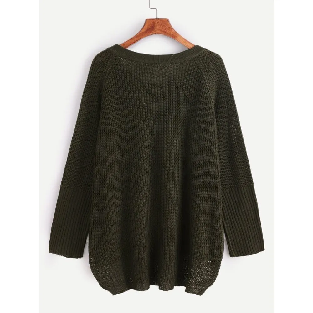 ✨HP✨Dark Green Eyelet Lace Up High Low Sweater✨ Green Size M - Image 2