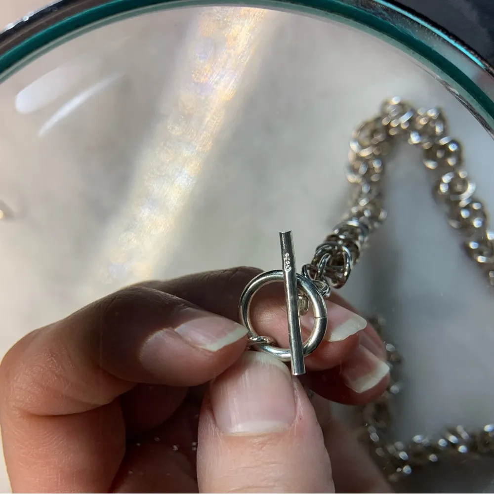 8mm Byzantine Chain Link Sterling Silver Necklace 18” Toggle Closure - Image 6