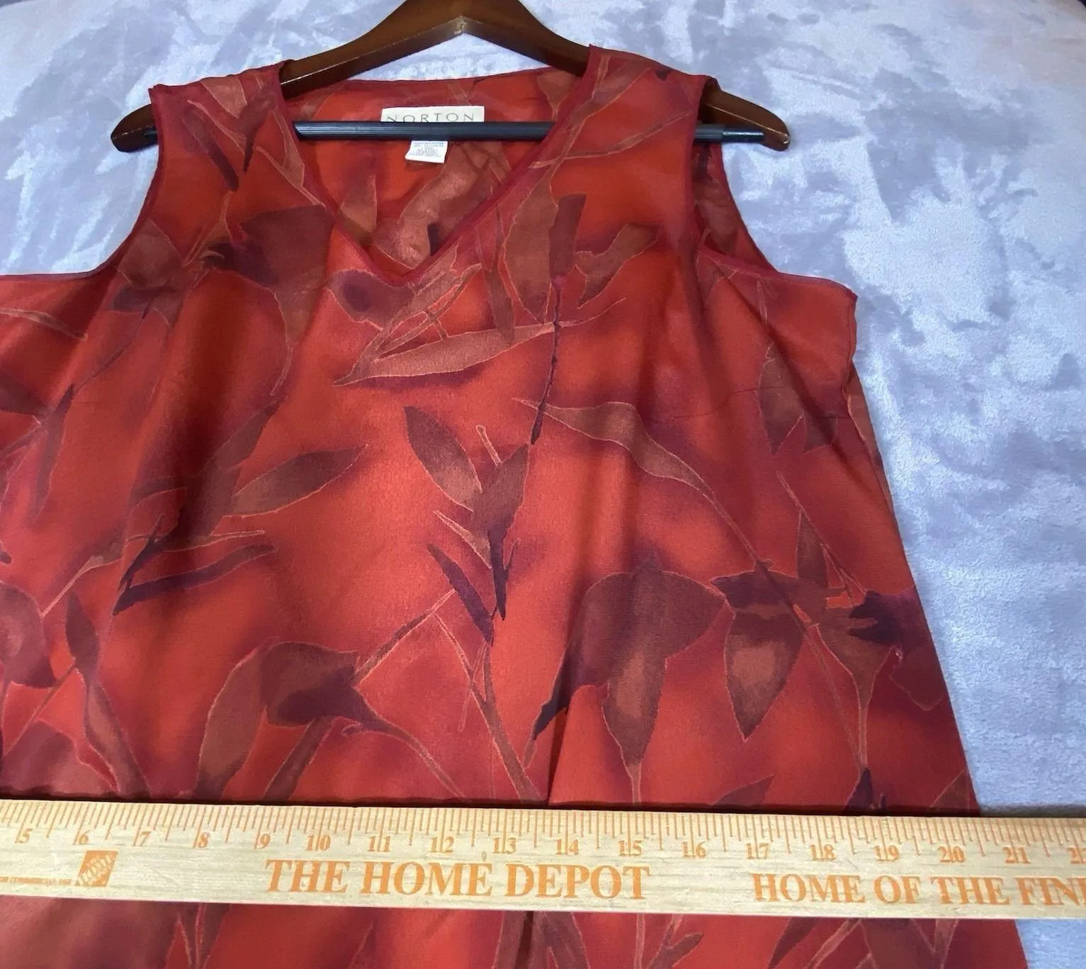 VTG Norton McNaughton Large Maxi Dress  90s Y2K Floral V-Neck Red Tropical Flowy - Image 7