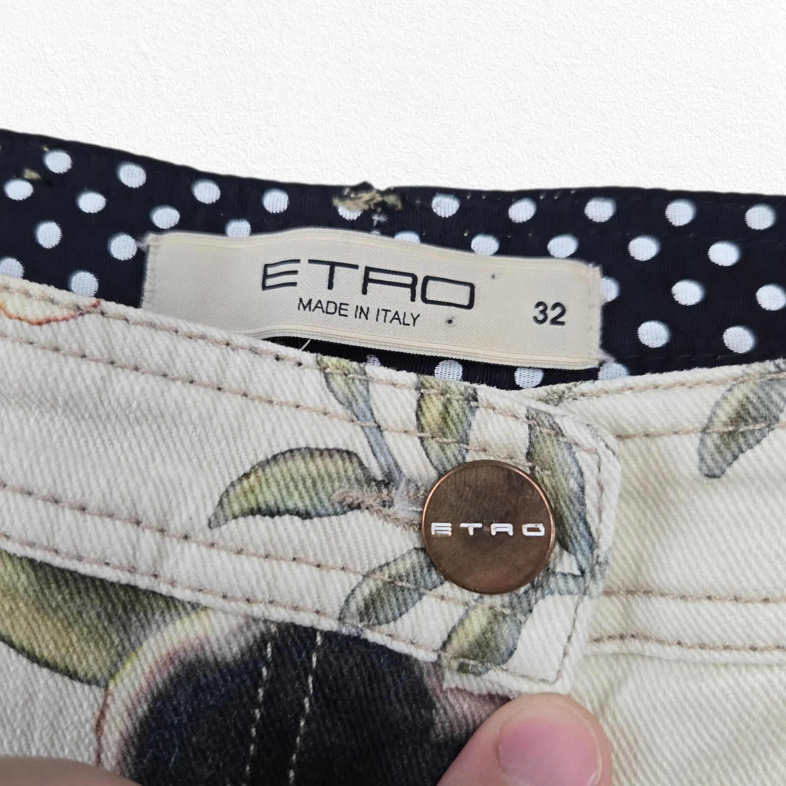 Etro Italy Floral Print Straight Leg Pants Multicolor Botanical Jeans Size 32 White - Image 4