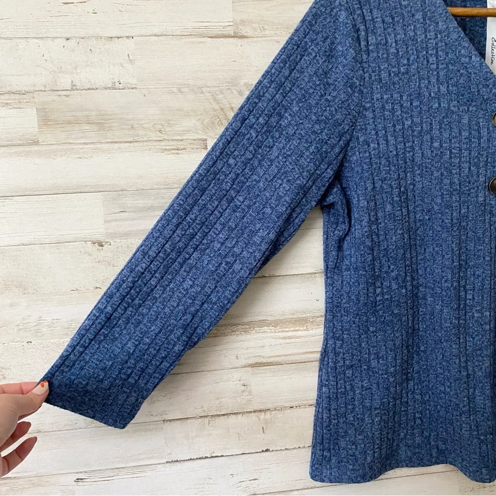 NY Collection Knit Blue Ribbed Top XL - Image 3