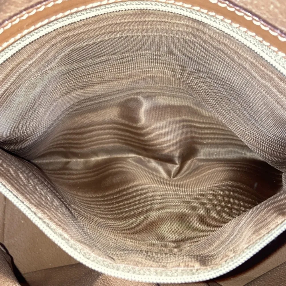 CELINE Macadam Blason Triumph Dark Brown Hand Bag Leather Stripes Authentic - Image 9