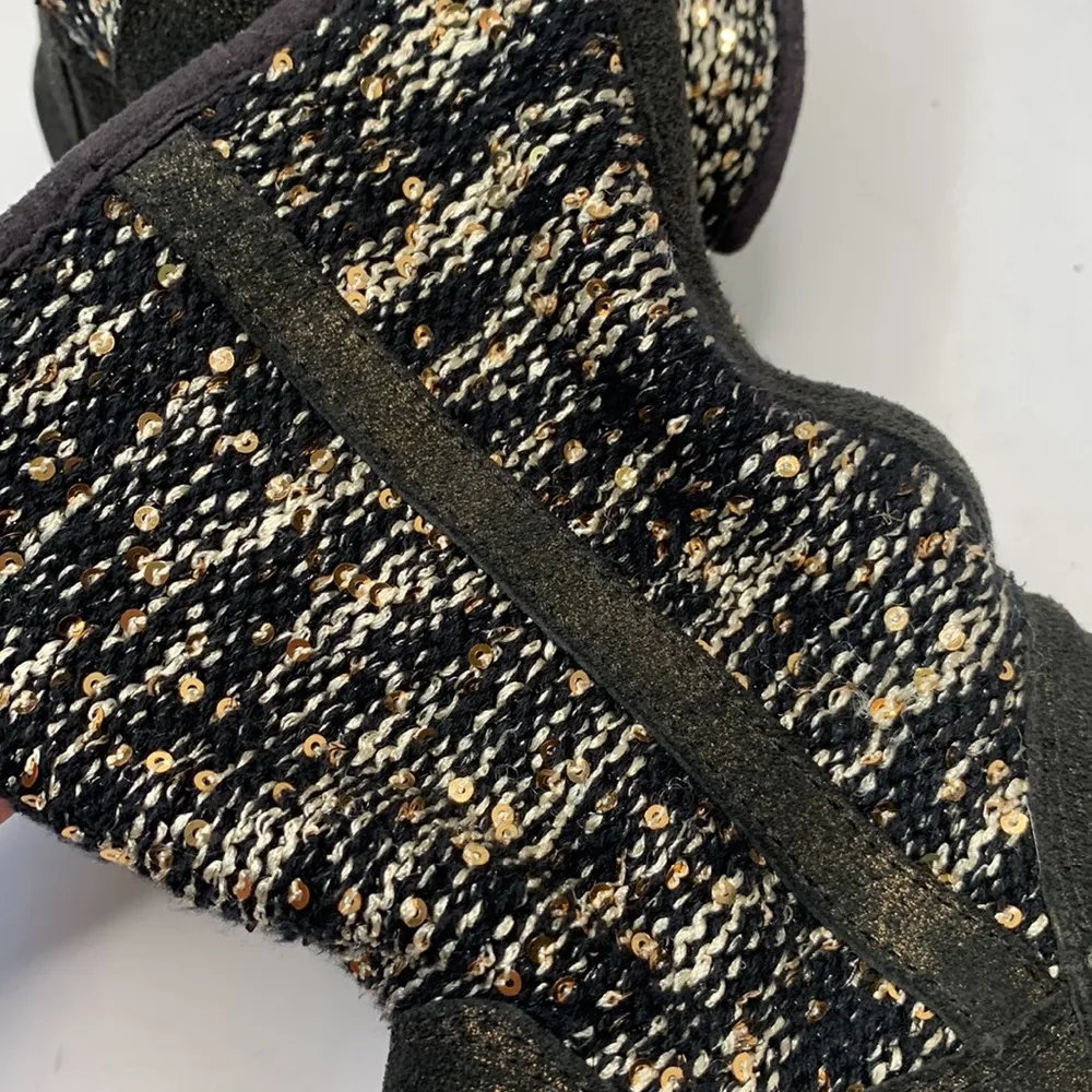 UGG Lyla Classic Leather Knit Sequin Black / Gold Women's Boots S-046 Size 7 - Image 4