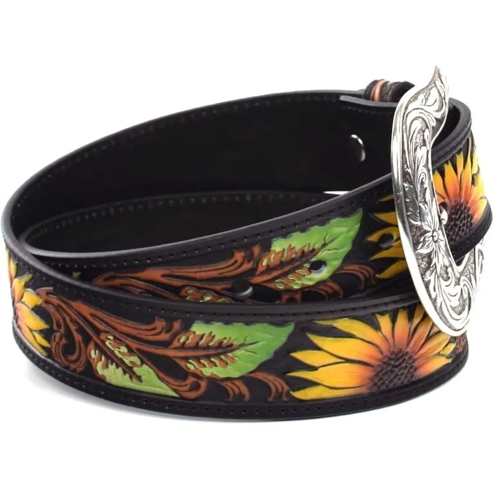Nocona Women's Sunflower‎ Tooled Western Belt D9 Yellow - Image 2
