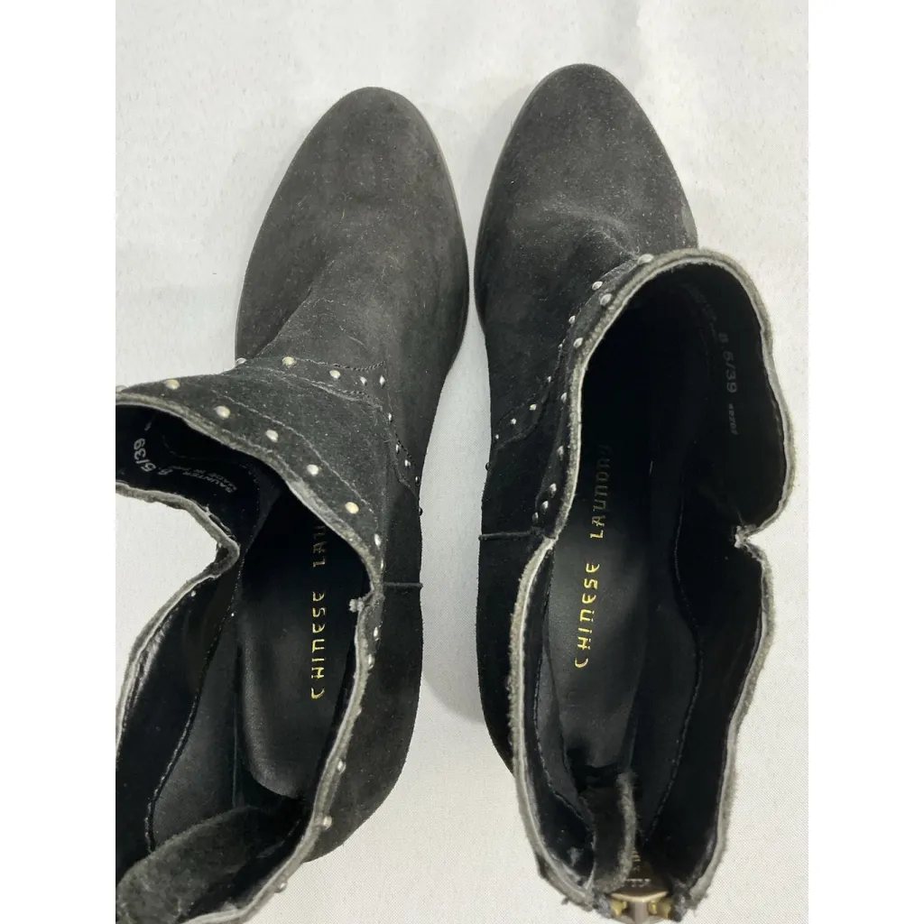 Womans Chinese Laundry Saunter Booties 8.5 Black Studs Back Zip Block Heel - Image 6