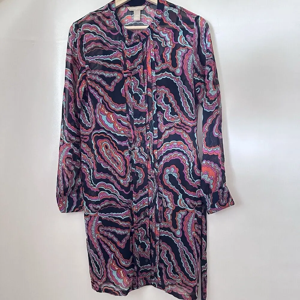 Banana Republic Dress Midi Collar Floral Paisley Tie Waist Sheer Casual … - Image 2