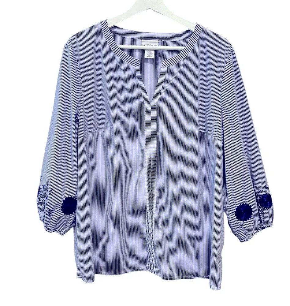Liz Claiborne 3/4 Sleeve Embroidered Stripe Top XL - Image 5