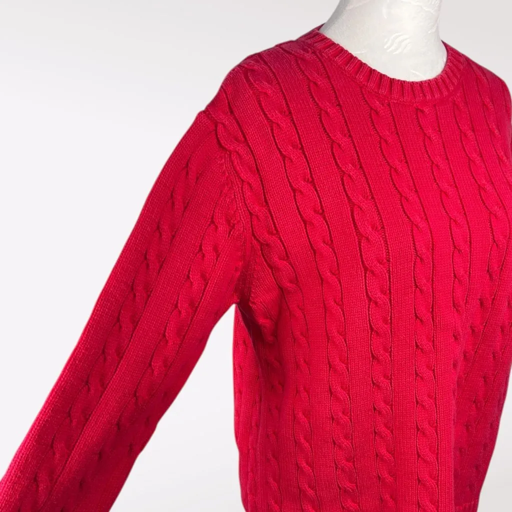 Lands' End Red Cable Knit Cotton Sweater Made In USA Medium - Image 7