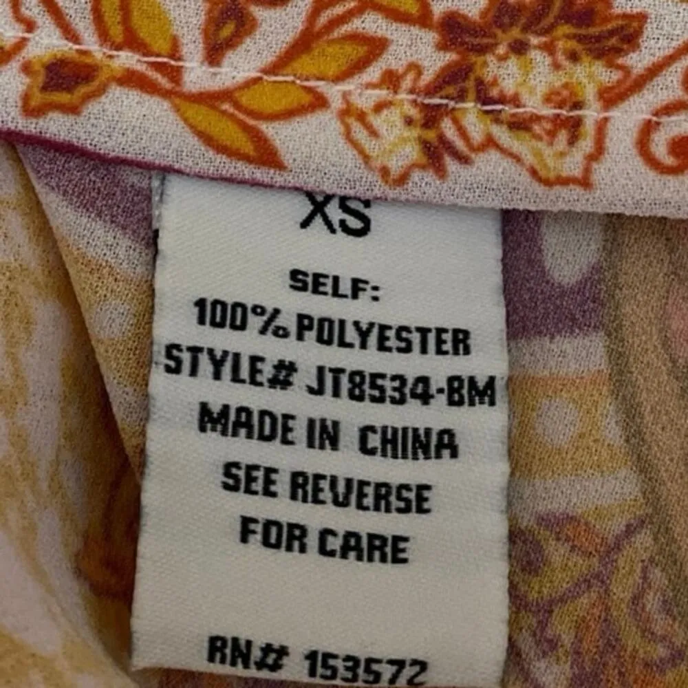 Bohme Multicolor Long Balloon Sleeve Smocked Floral Mock Neck Blouse Top Size XS - Image 4