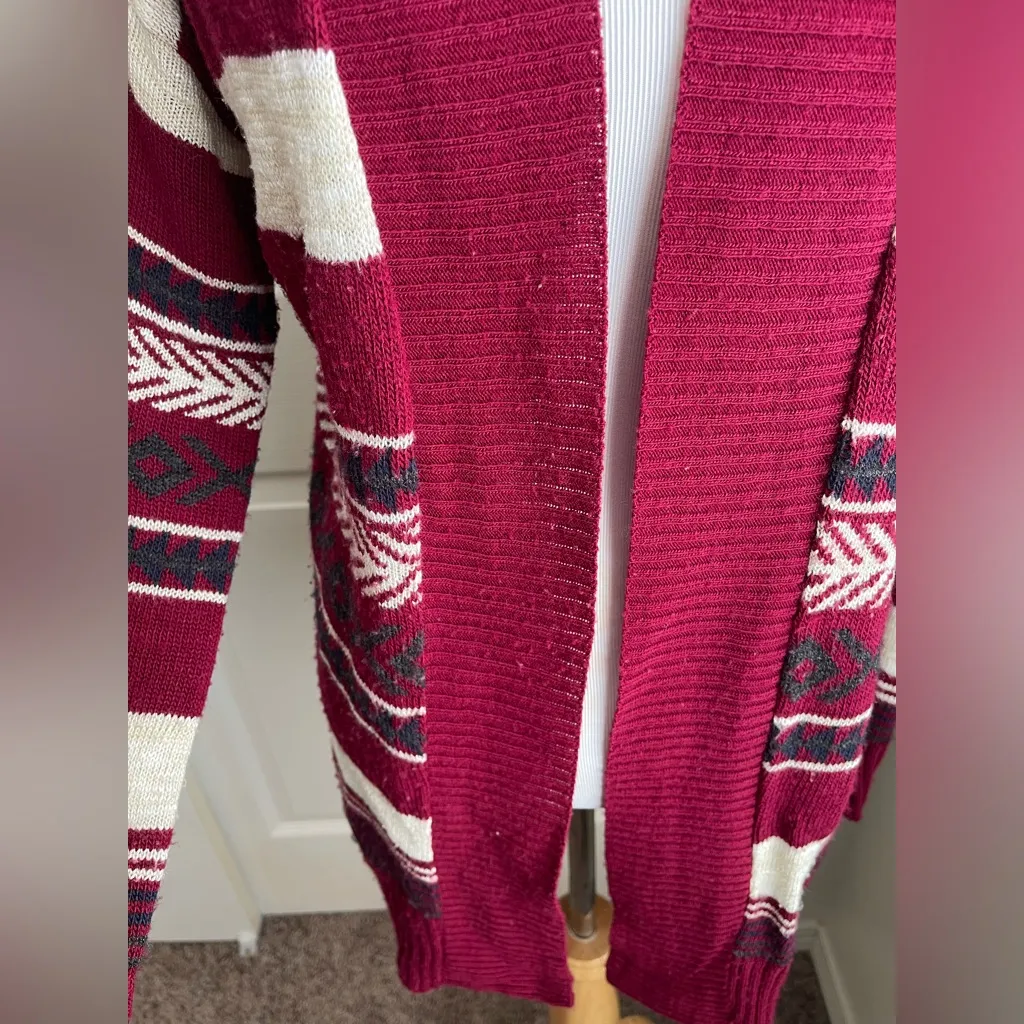 Say What Cardigan Medium Burgandy Striped - Image 3