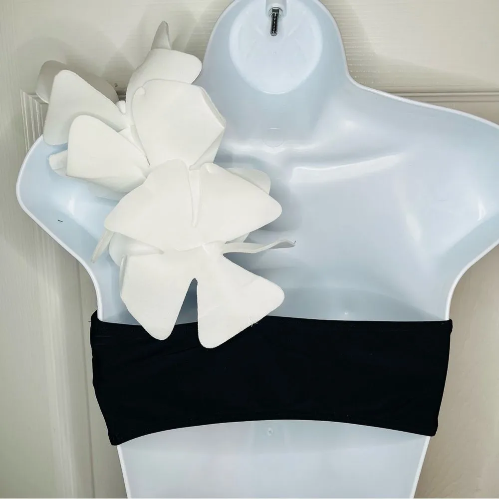 Davi & Dani One Shoulder Flower Two Piece Swim Set Black & White Bikini S NWT - Image 8