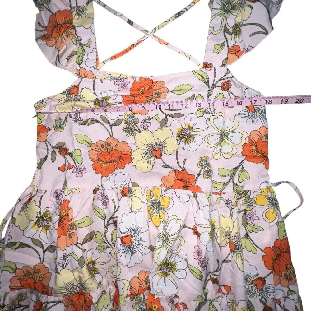 BOG Collective Lottie‎ & Holly Floral Mini Dress Blush Pink Rust Fit N Flare Med - Image 4