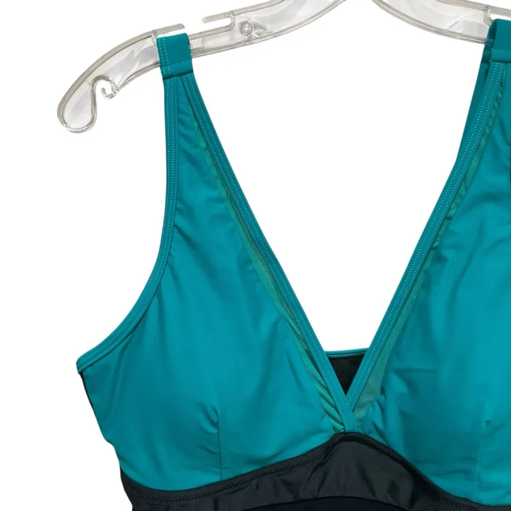 BMJL One Piece Swimsuit Tummy Control Black and Green Blue Size XL - Image 3