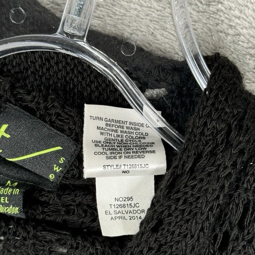 T/O Sweater Womens Medium Black Open Knit Waterfall Whimsigoth Dark Fairy Grunge - Image 7