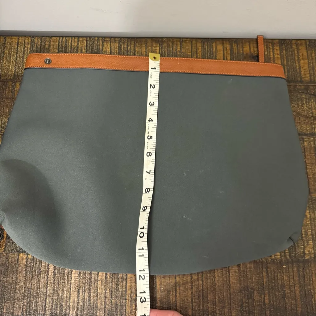 Zara nylon zippered pouch gray with leather trim accent - Image 6