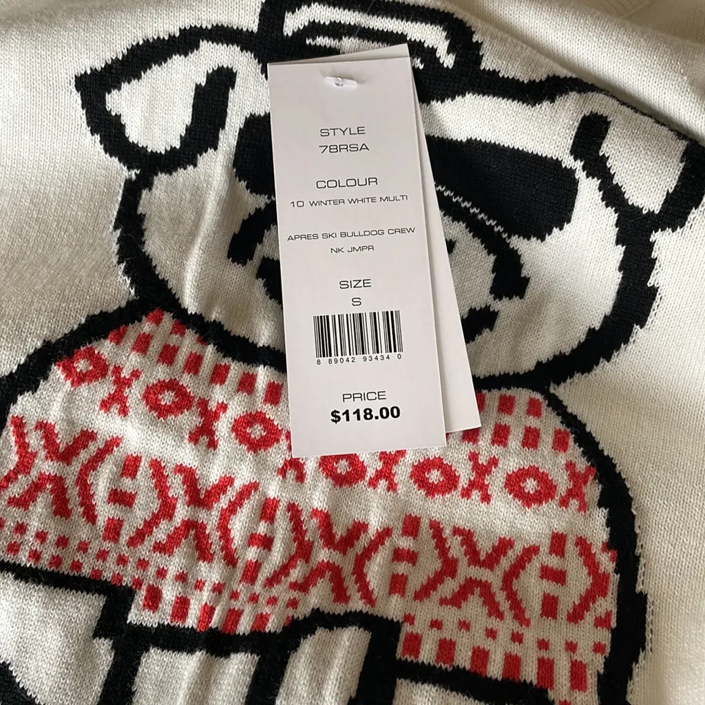NWT French Connection White Apres Ski Bulldog Crew Neck Jumper Sweater - Image 7