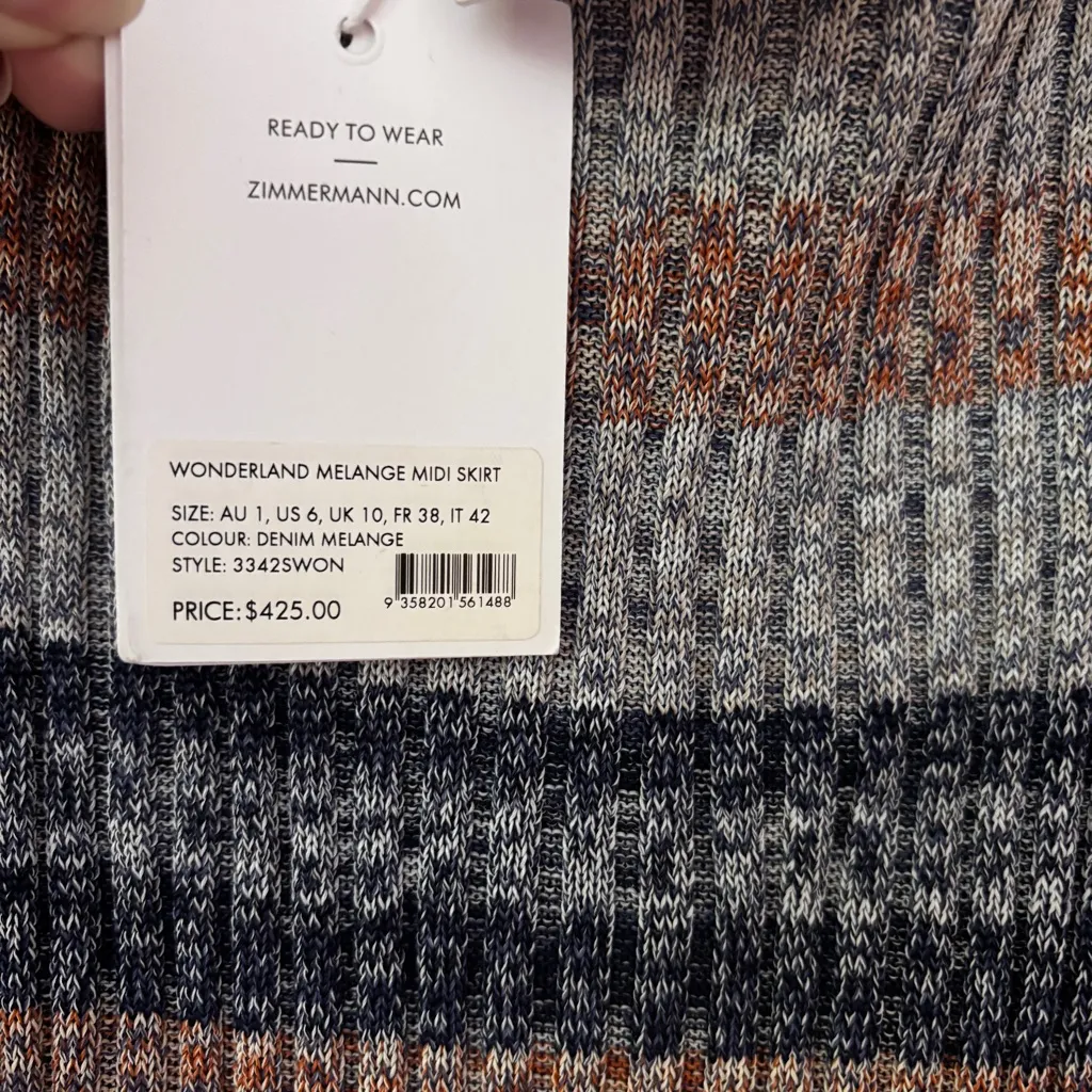 Zimmerman Wonderland‎ Melange Knit Midi Skirt Size 1 US Size 2 Sz 4 Denim Stripe - Image 10