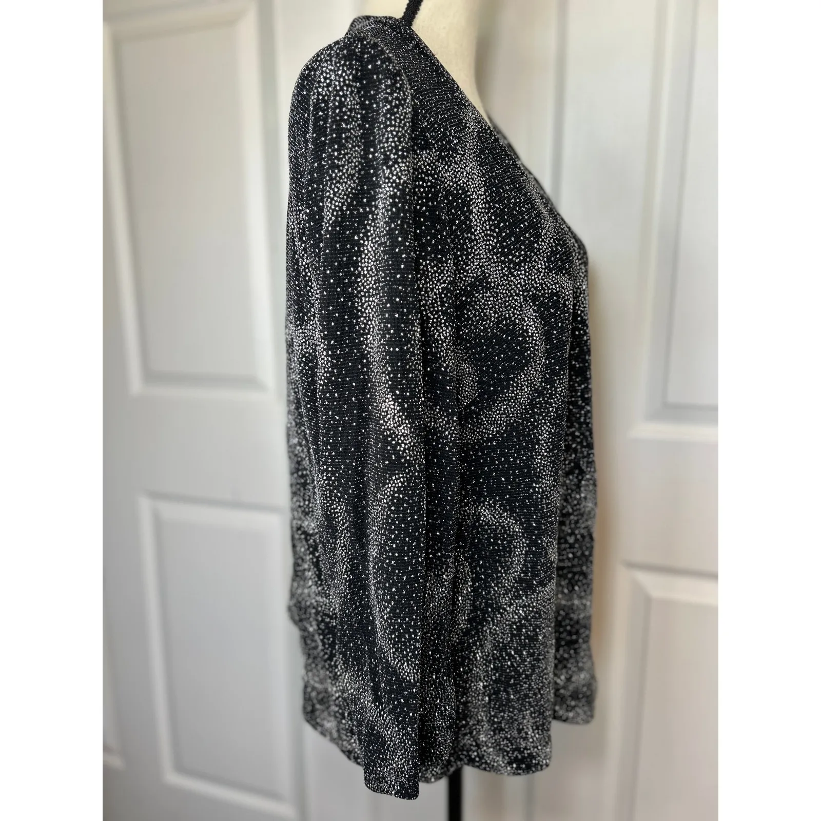 Vintage Alex Evenings Womens Sparkle Shimmer Blazer Jacket Open Front 18WP Black - Image 2