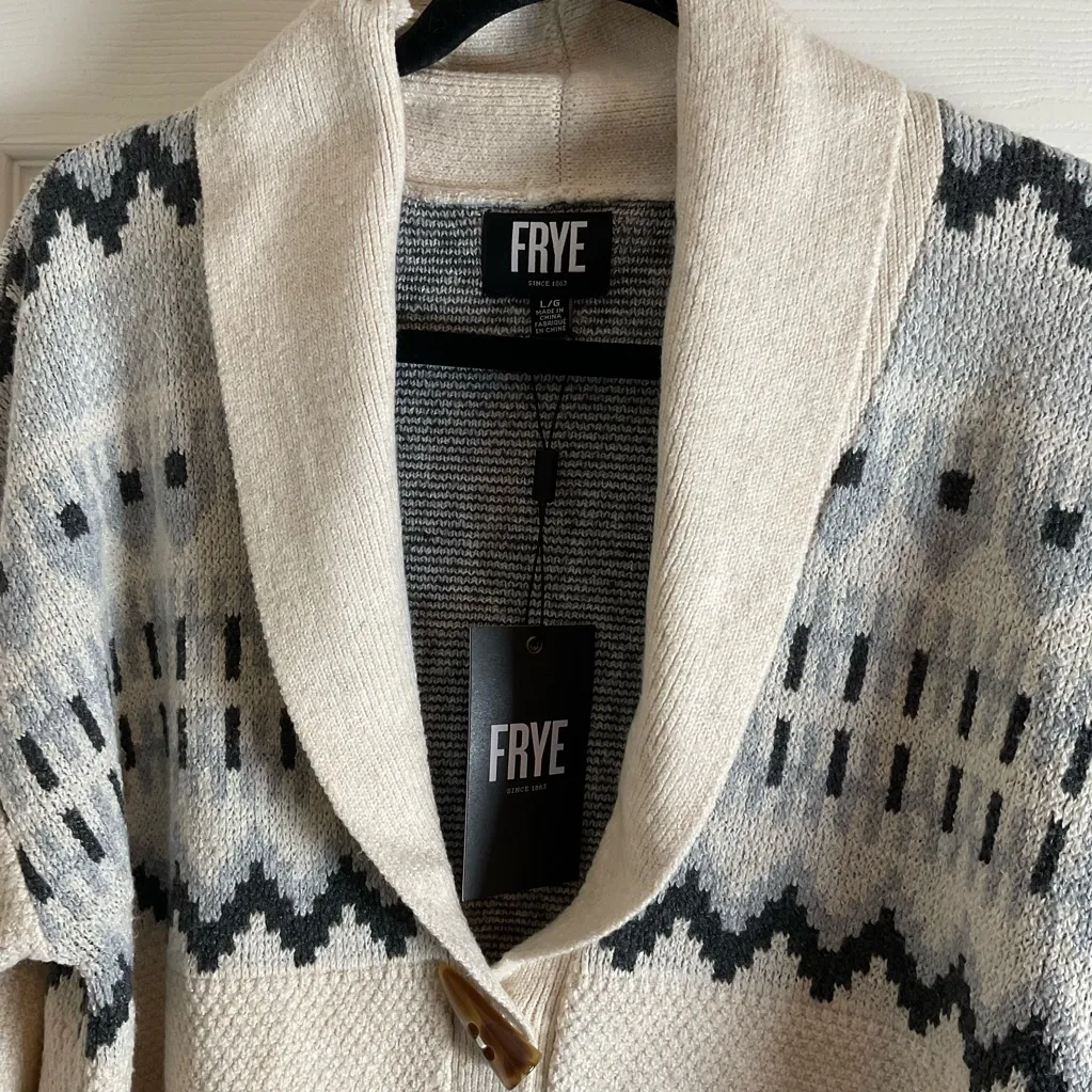 NWT FRYE Women's Oatmeal Heather Combo Cardigan size Large - Image 3