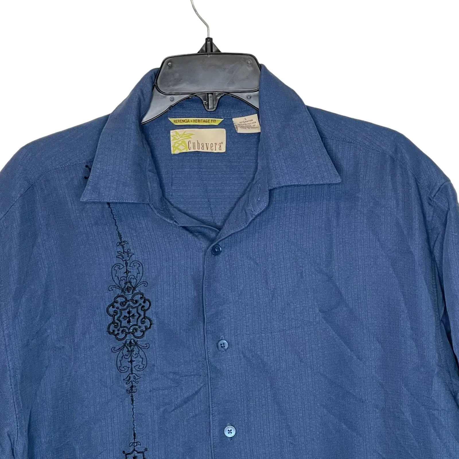 Cubavera Herenica Embroidered Button Down Shirt Women Large Short Sleeve Blue‎ Blue - Image 2