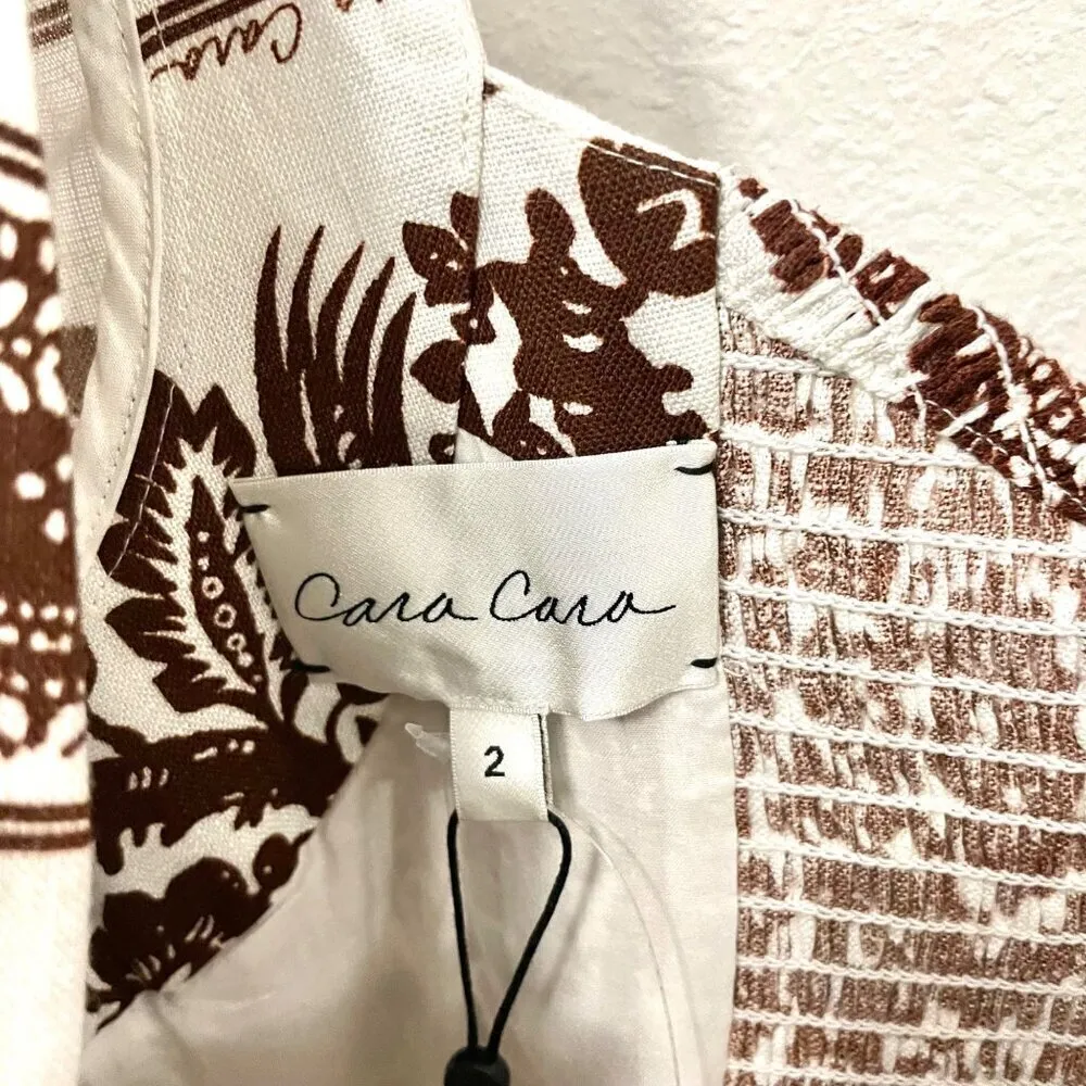 NWT Cara Cara Blue Hill Linen Printed Midi Dress Burgundy Women’s Size M White Size M - Image 4