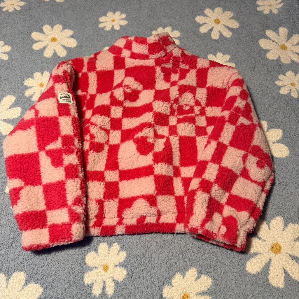 Wallflower Red and Pink Checkered With Flowers Teddy Jacket Size XL - Image 2