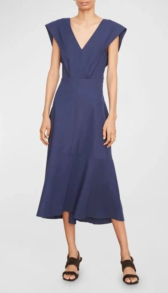 Vince V Neck Tie Back Flutter Sleeve Midi Dress Twilight Blue Womens Size XL - Image 2