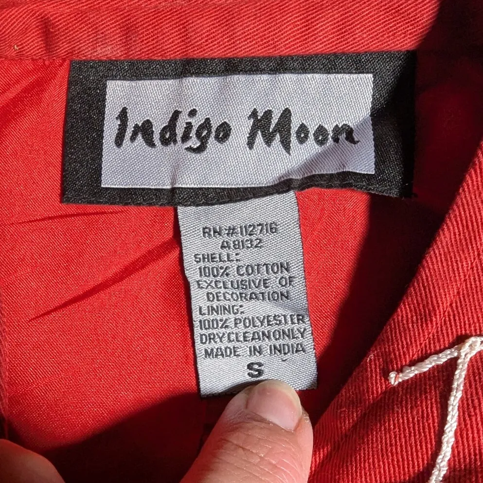 Vtg Y2K Indigo Moon Red White Floral Embroidered Mandarin Collar Jacket Sz S - Image 4