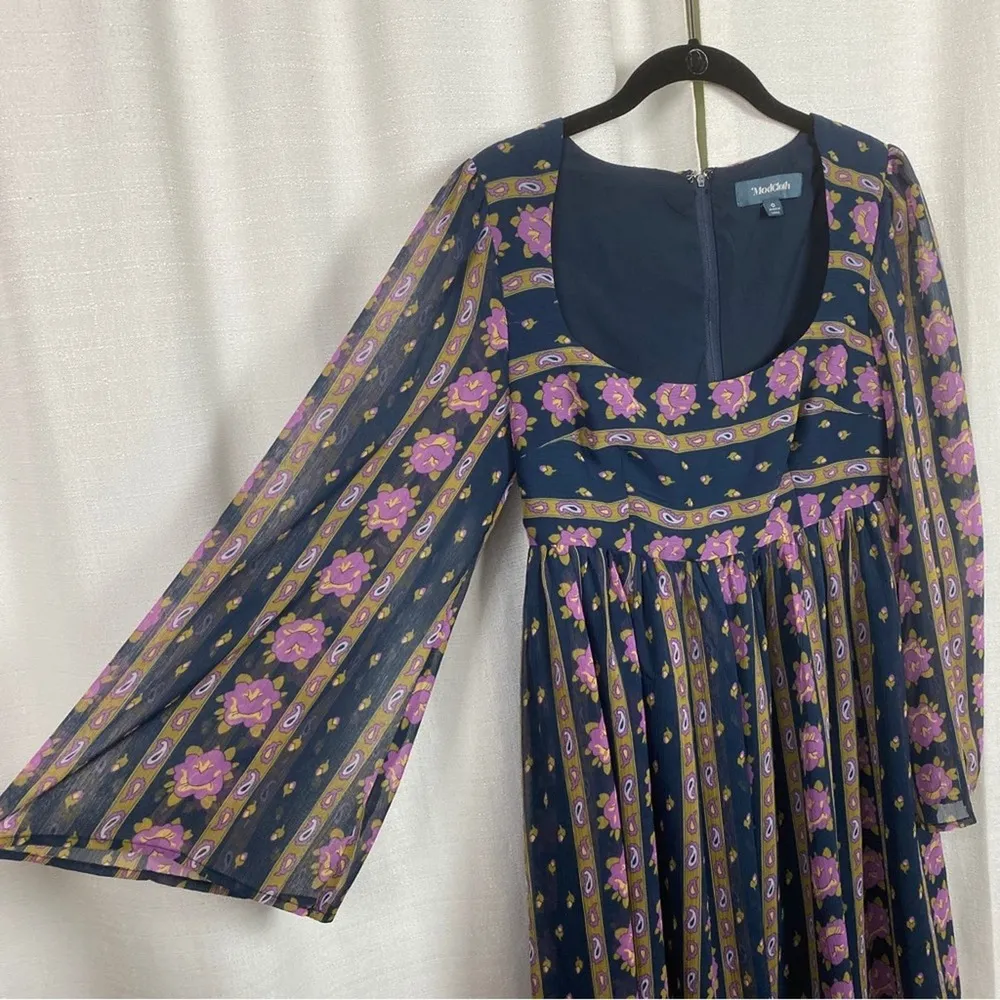 ModCloth Blue&Purple Floral Sweet Sixties Retro Babydoll Dress Sz.0 - Image 10