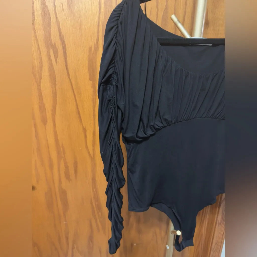 Elodie ruched long sleeve bodysuit black size large - Image 5