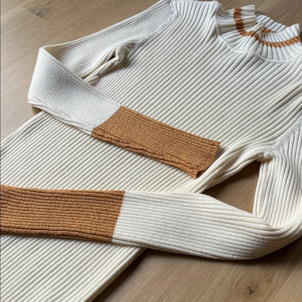 Nine West  Cream and Gold Ribbed Turtleneck - Image 3