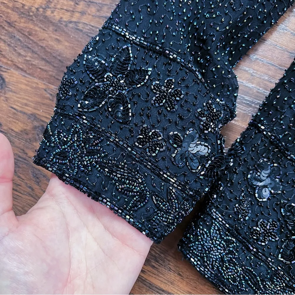 vintage • Niteline beaded jacket 80s black silk evening formal sparkly sequin Size M - Image 7