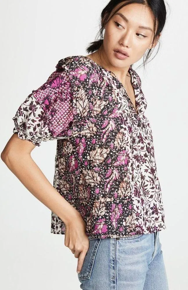 💕ULLA JOHNSON💕 Arusi Poplin Top ~ Fuchsia Print Cotton Silk Blend Small 4 - Image 4