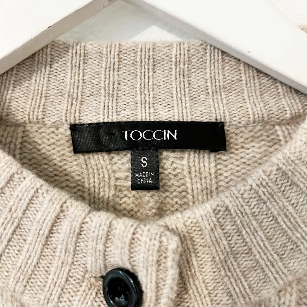 TOCCIN RITA CASHMERE CARDIGAN Beige Wool Size Small S Tan - Image 3