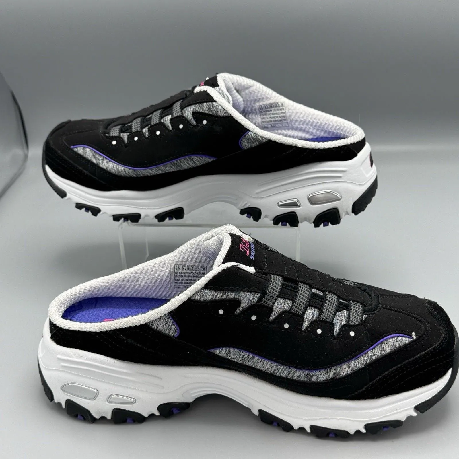 Skechers Air Cooled Memory Foam Mule Wide Fit Shoes 8.5 Womens Black Purple - Image 7