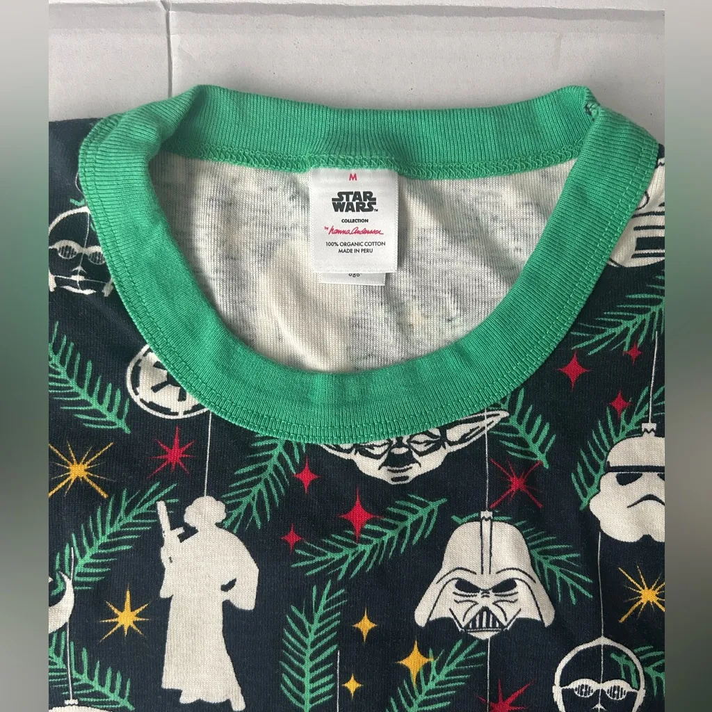 Hanna Andersson 100% Organic Cotton Pajama Top Christmas Star Wars Green Size M - Image 3
