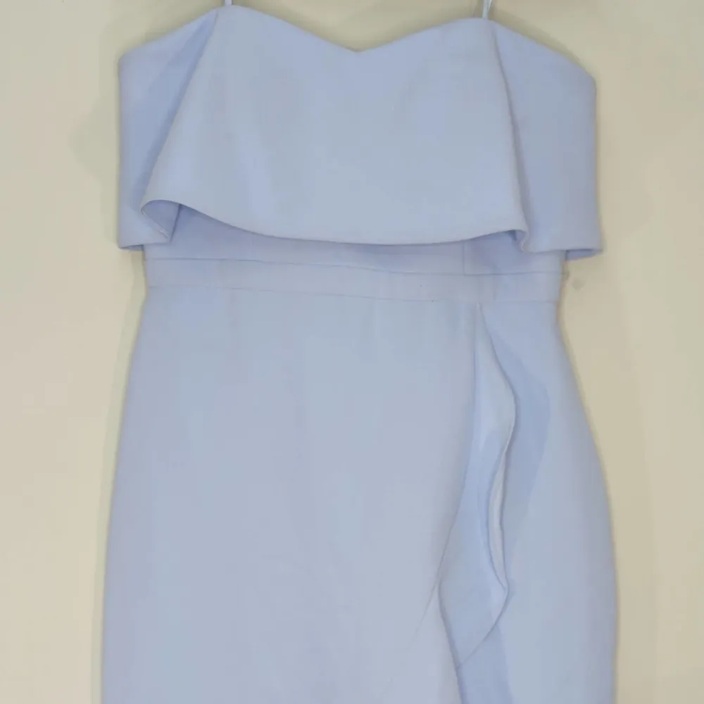 Xscape‎ Womens Dress Midi Strapless Ruffle Hi-Lo A-Line Bustier Crepe Blue 14 - Image 3