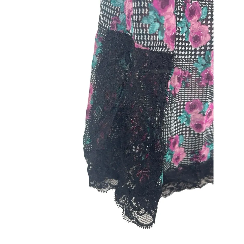 Metaphor Sheer Black Pink Floral Lace Trim 90s Y2K Cami Slip Top S NWT - Image 6