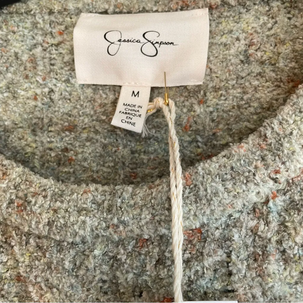 Jessica Simpson  Sweater Women’s Medium Green With Browns Oranges Soft Ribbed NWT - Image 3