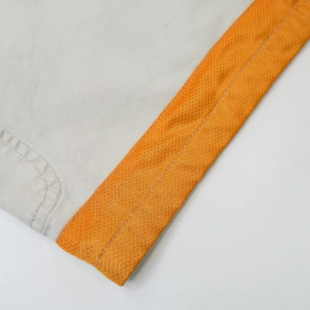 Vintage 90s Bum Equipment Jeans Khaki & Orange Denim Overall Shorts Tan Size M - Image 9