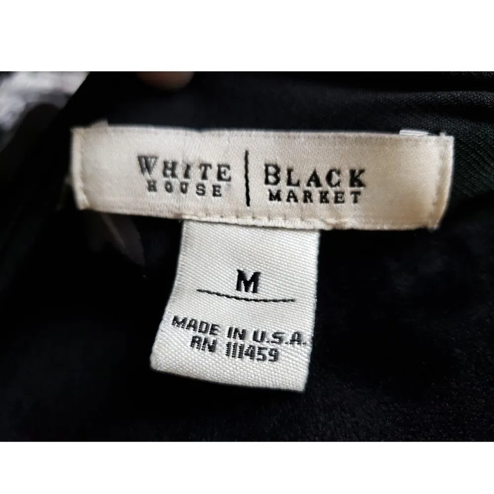 White House Black Market Blouse Women Medium Black White Floral V Neck Stretch - Image 9