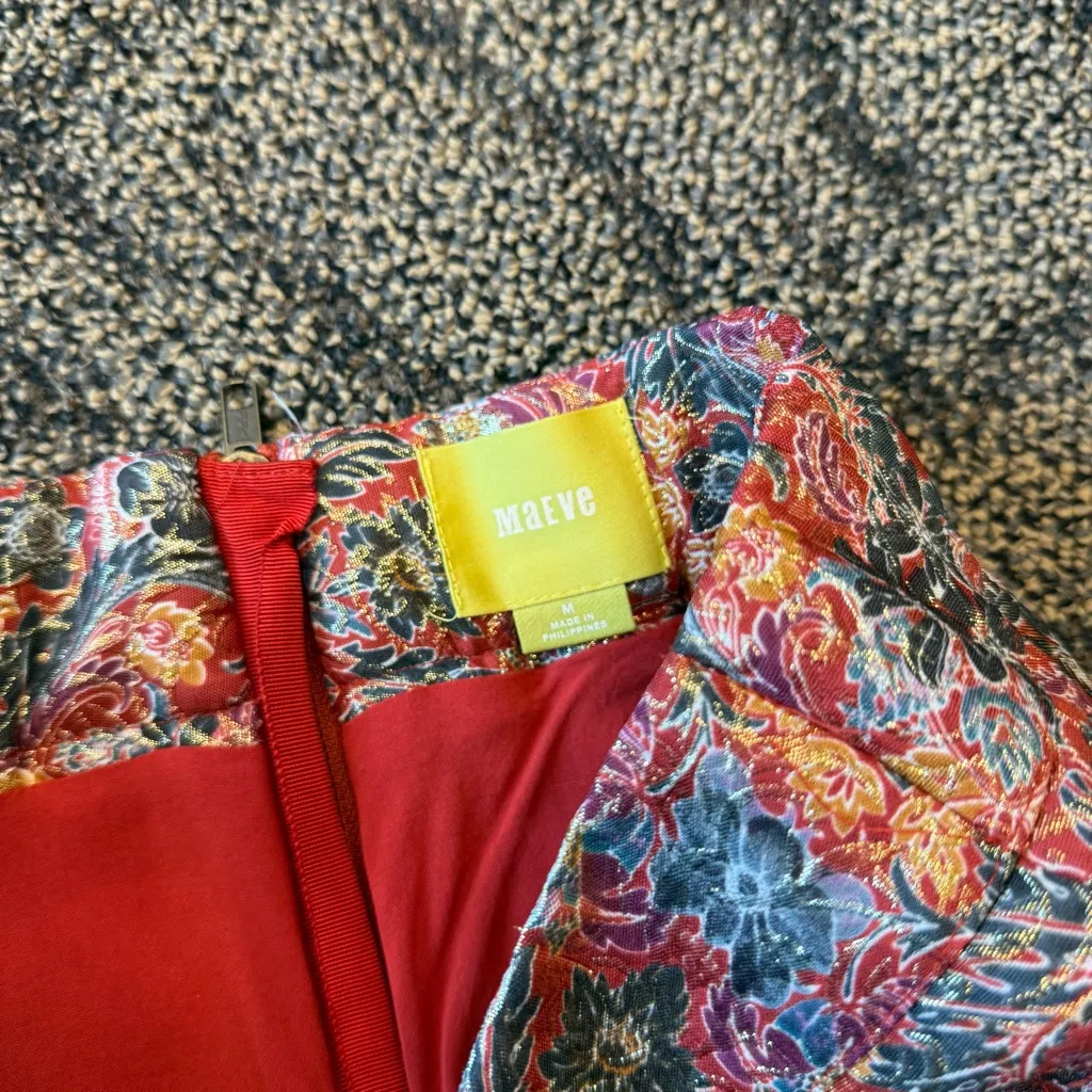 Anthropologie Maeve Rosia Floral Metallic Brocade Pleated Mini Skirt - Image 2