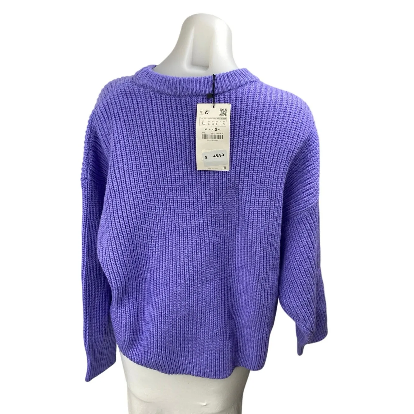 NEW Zara Women's Purple Ribbed Knit Long Sleeve Mock Neck Sweater Top Size L - Image 2