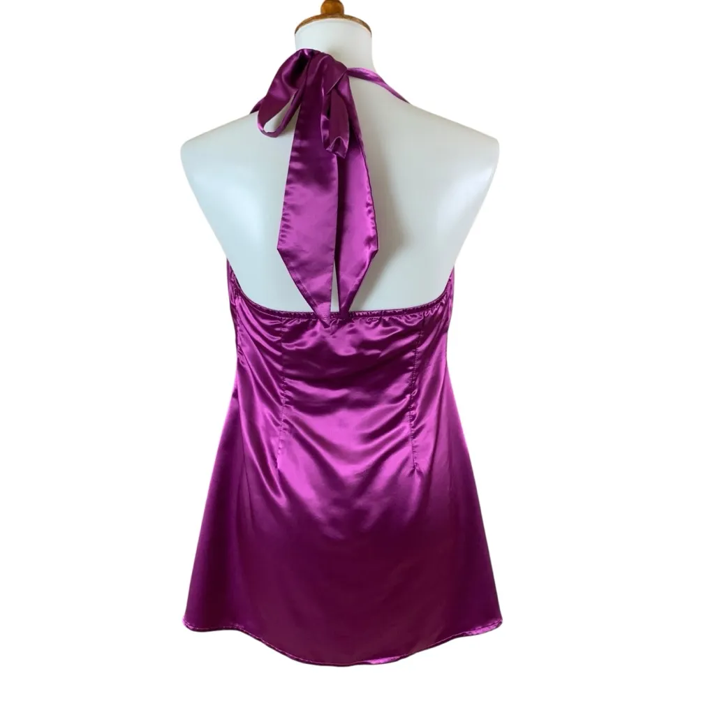 More To Come Satin Halter Mini Dress Cowl Neck Party Cocktail Slip M Purple Size M - Image 2
