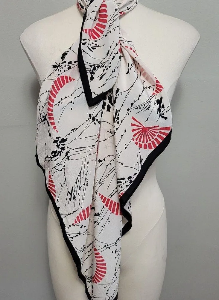 Oriental fan design square silk scarf - Image 2