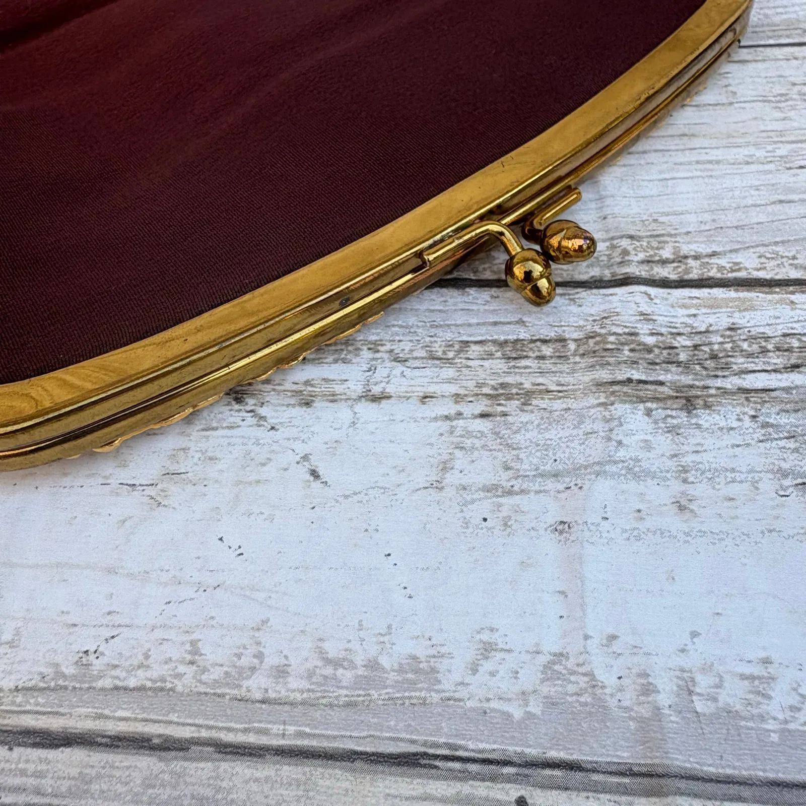 VTG 60s Garay Purse Clutch Brown Fabric Gold Flowers Rhinestone Kisslock MCM - Image 6