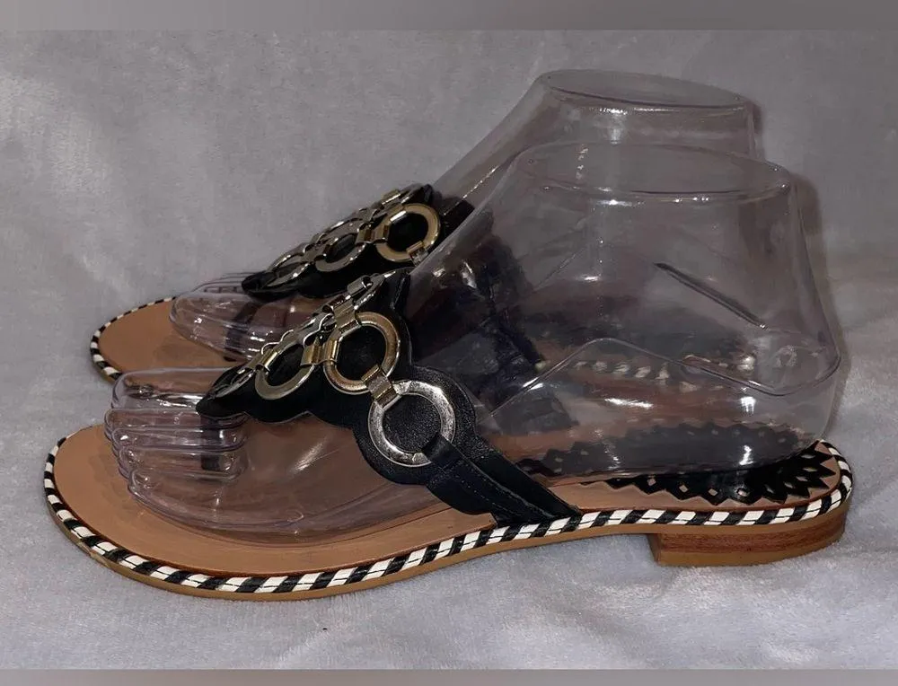 Vince Camuto Black/Silver Flip Flop Sandals Made In Brazil Size 6.5 - Image 3