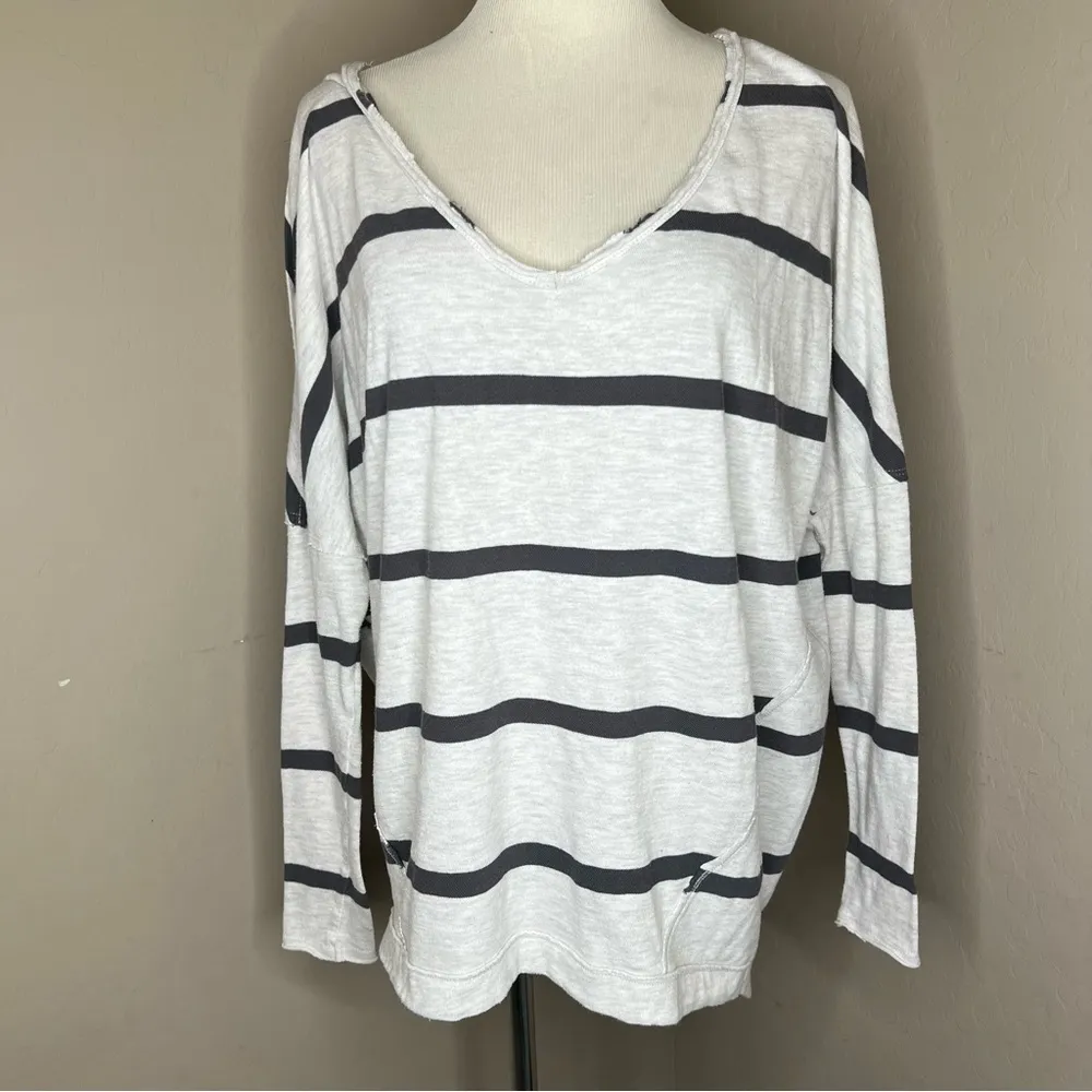We The FREE PEOPLE Oversized Grey Upstate Striped Top - Image 3